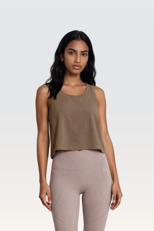 W Moon Air Cropped Tank - Wood